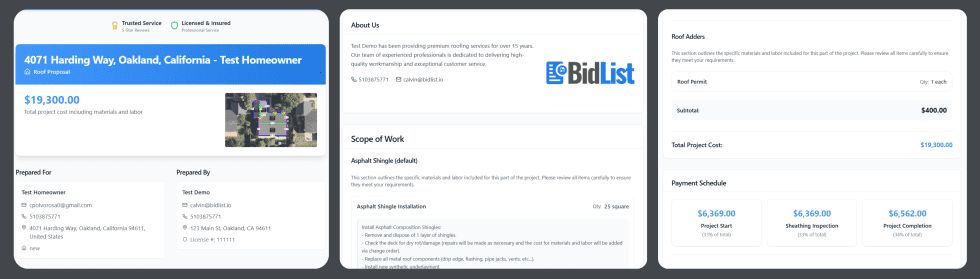 BidEngine proposal builder interface