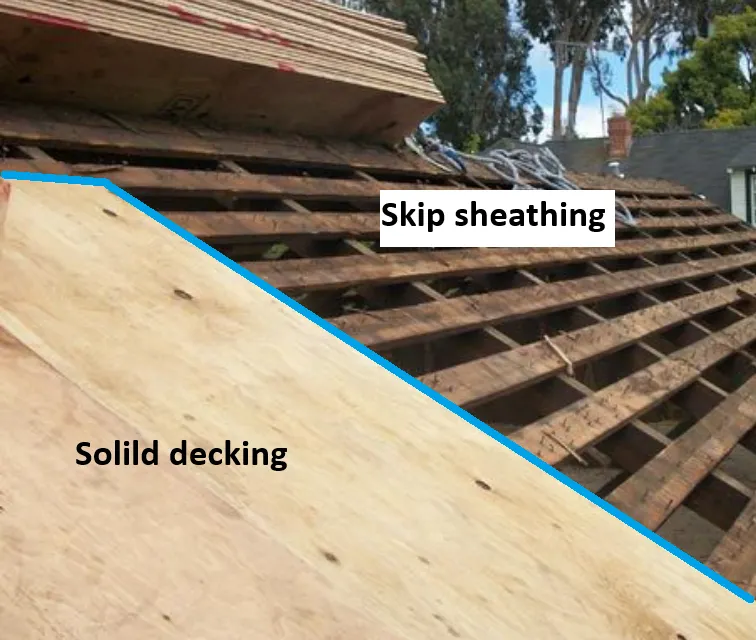 Plywood and skip sheathing